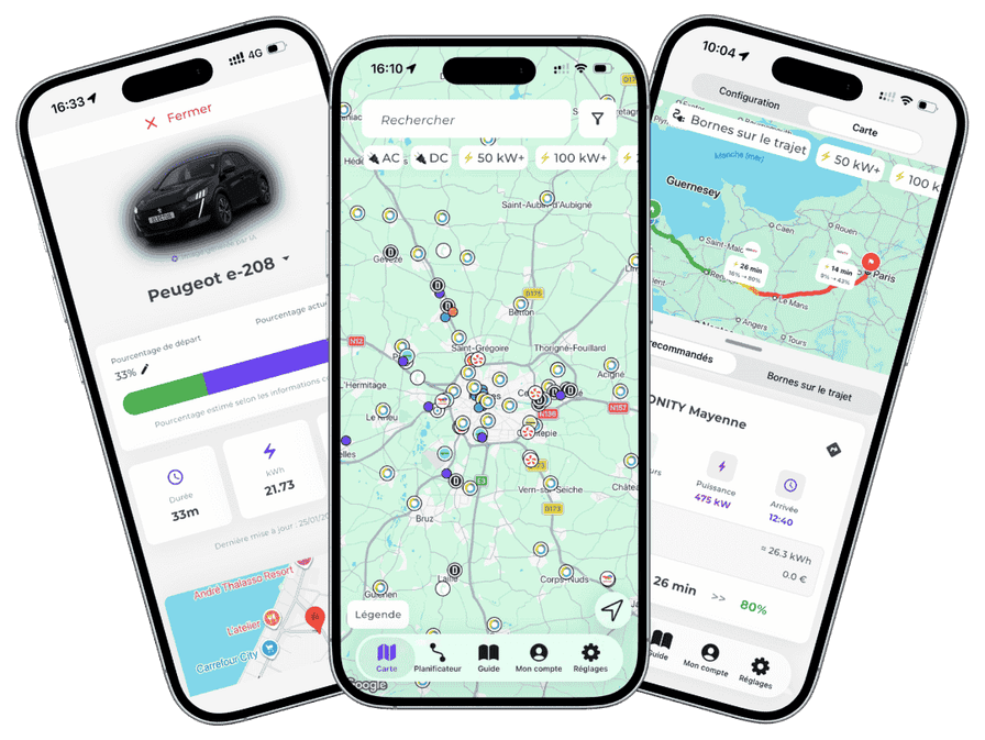 Application Electus : carte et bornes de recharge